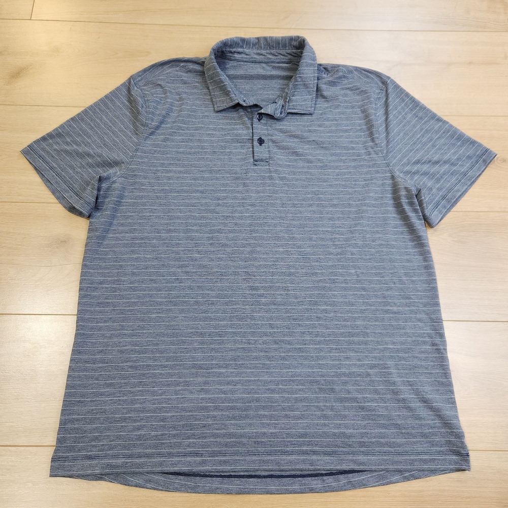 Lululemon Polo Shirt Mens XL Gray Striped Short Sleeve Golf Performance Top